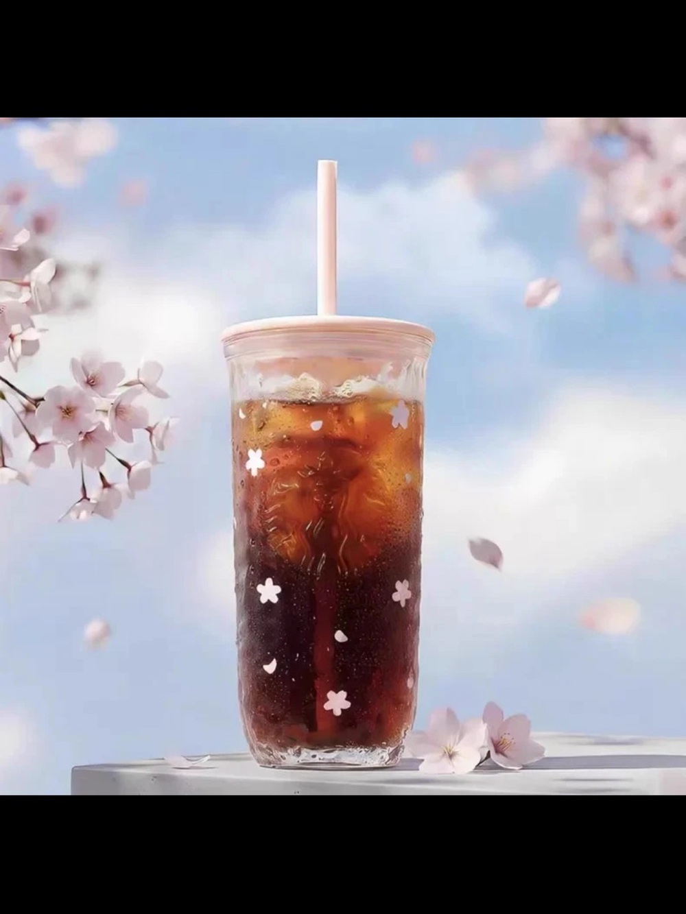 Starbucks Sakura Cherry Blossom Triangle Glass Cold Cup 16oz